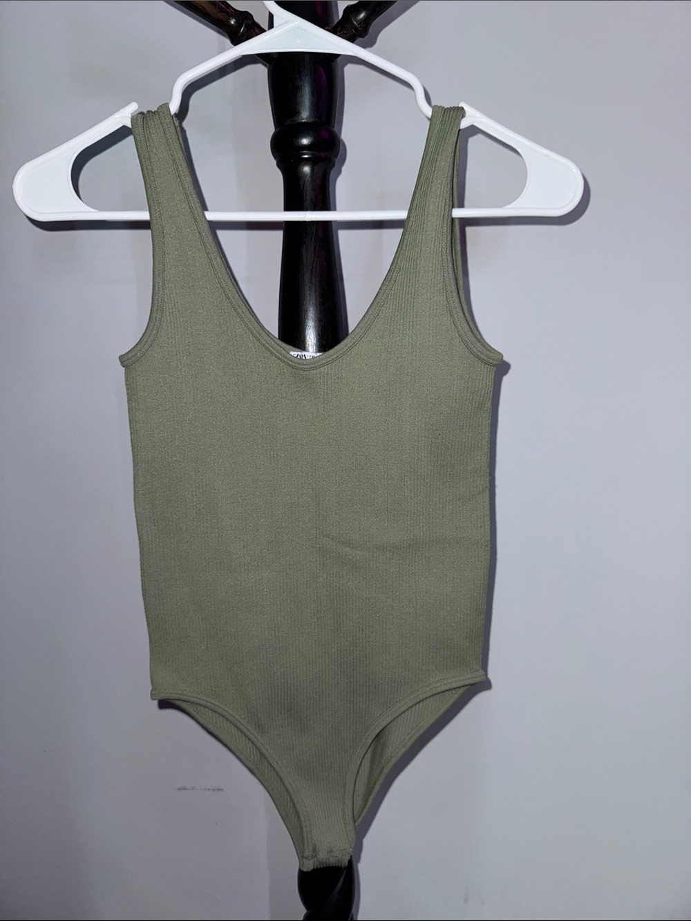 Zara Ribbed One-Piece Swimsuit - Olive Green 26.M